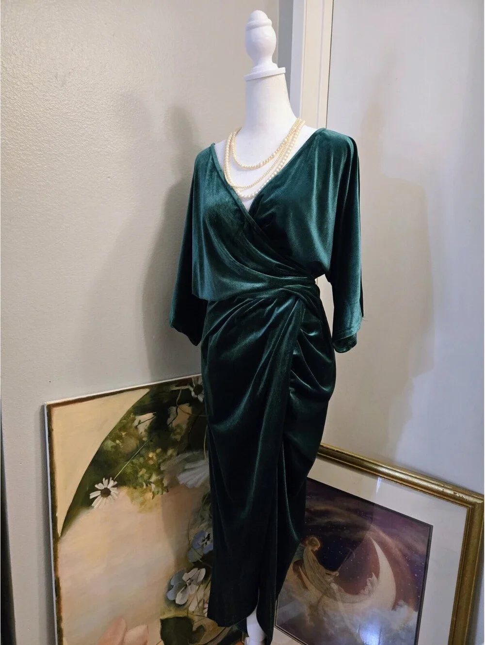Baltic Born NWT Derp Green Brendyn Ruched Velvet Midi Dress in Emerald Size XL - Picture 6 of 8